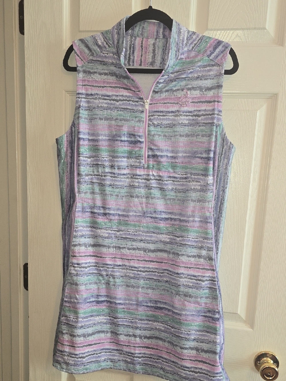 Sleeveless Midi Dress with Zip Neck -‎ Pastel Stripe